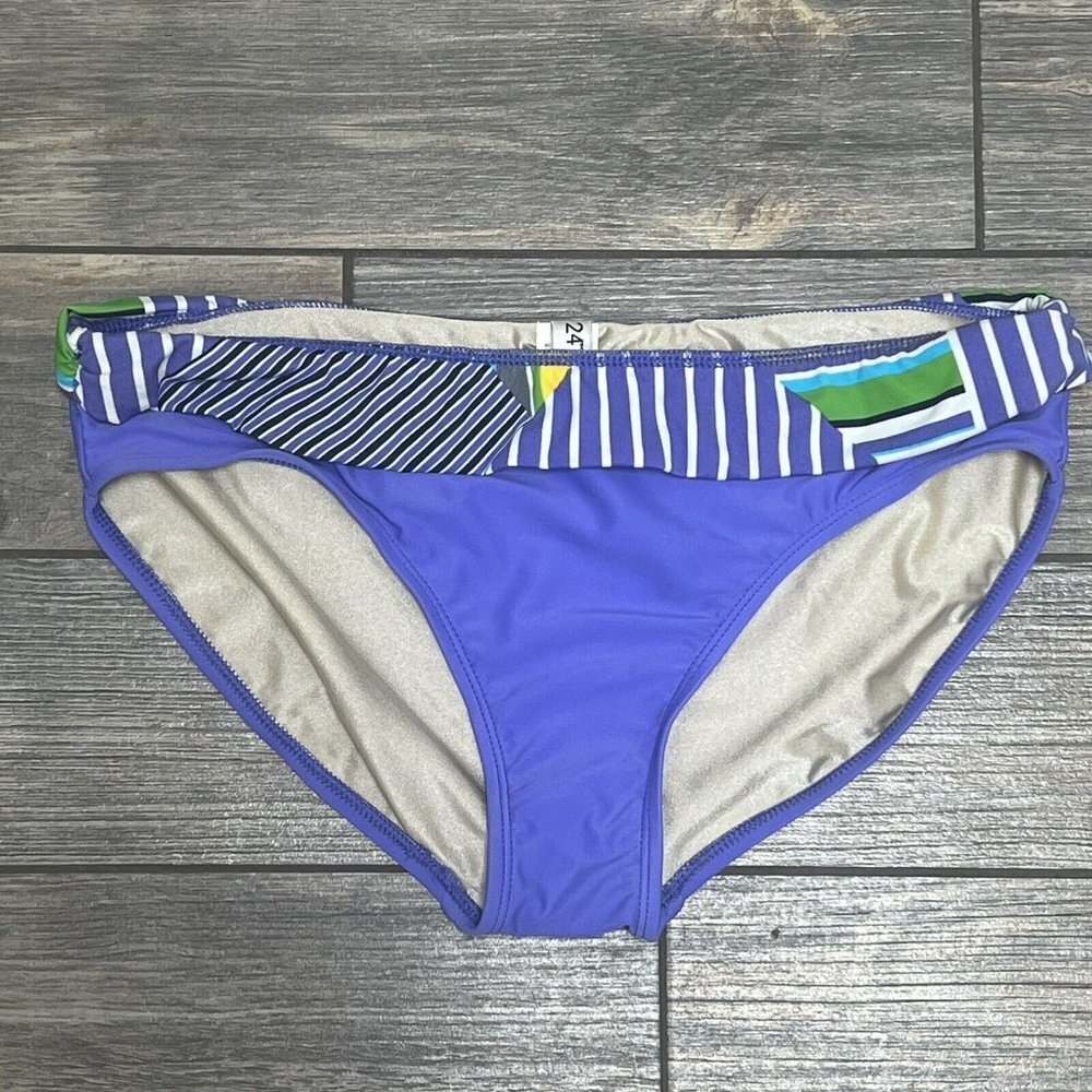 New 24th & Ocean XL Swimsuit Bikini Bottoms Purple Multi Fold Over Waistband